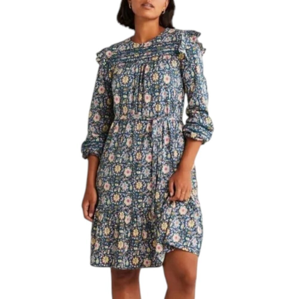 Boden Floral Ruffle Trim Jersey Tie Waist Dress